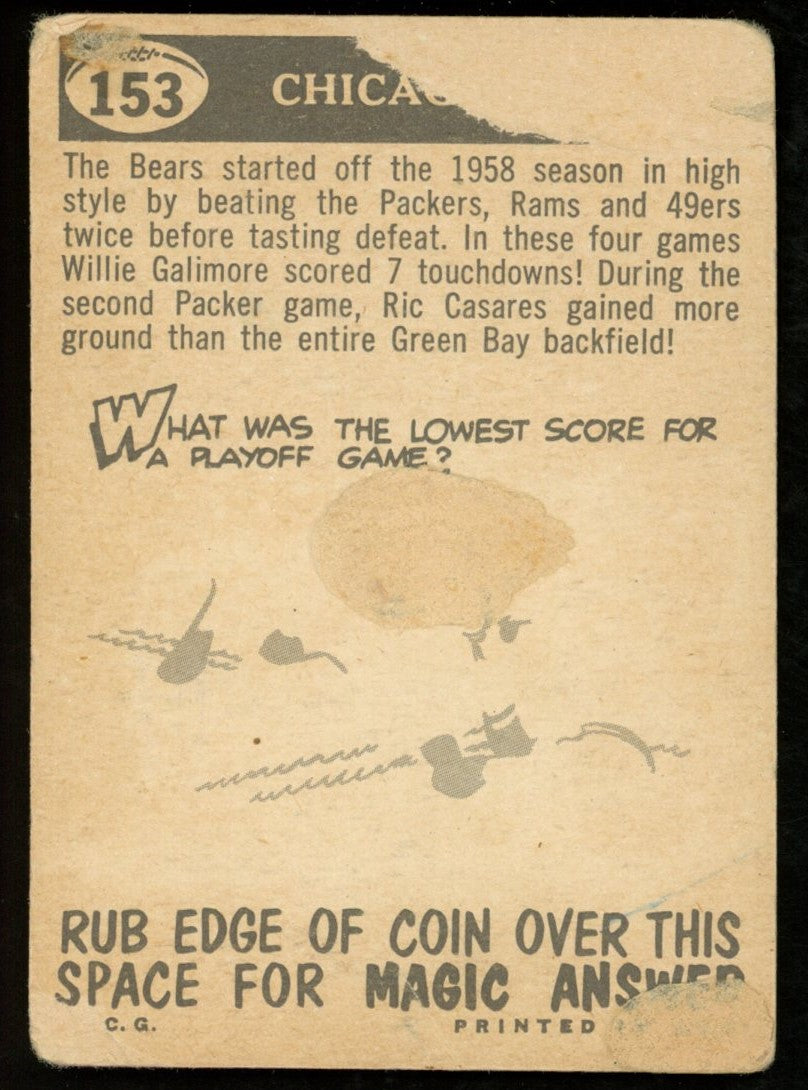 1959 TOPPS Football Card #153 Signed/Auto Joe Fortunato Chicago Bears
