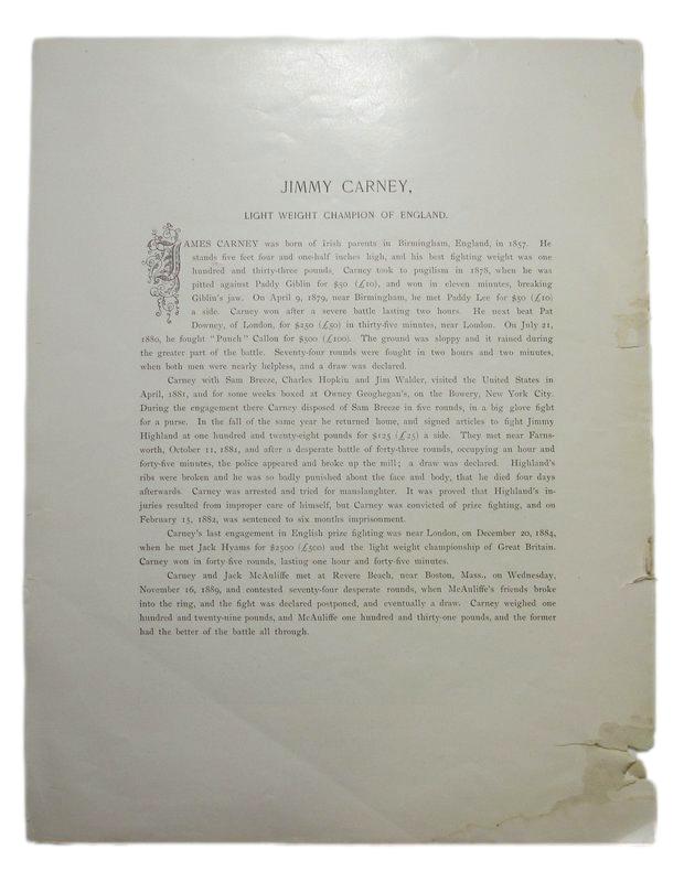 Jimmy Carney Boxer 1895 Boxing Gladiators 11x15 Supplement Poster.