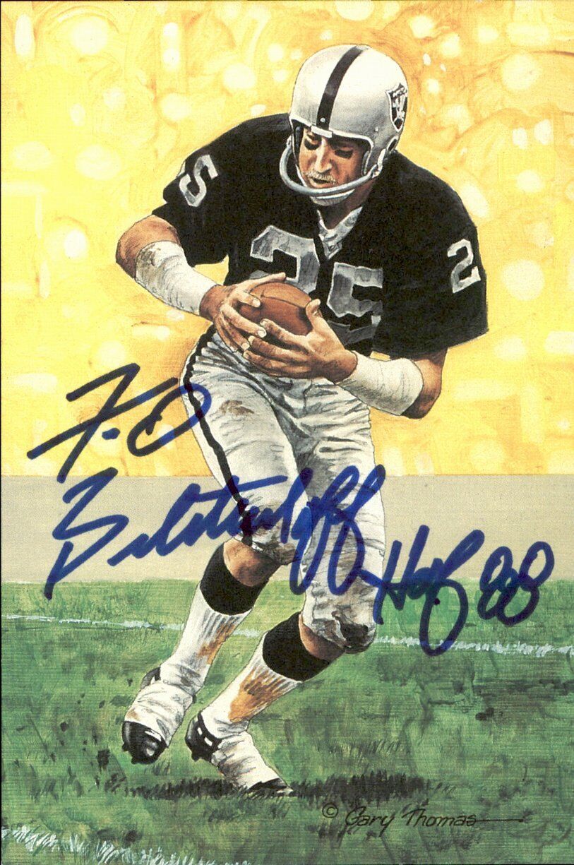 Fred Biletnikoff HOF Raiders Signed/Inscr Goal Line Art GLAC Postcard JSA 167164