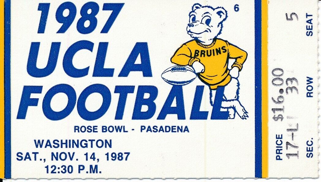 1987 UCLA Bruins vs. Huskies Washington Football TROY AIKMAN Ticket 148644