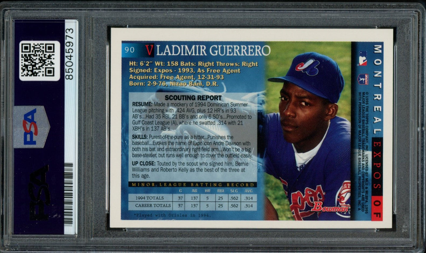 Vladimir Guerrero Montreal Expos Autographed 1995 Bowman Rookie Card #90 PSA/DNA