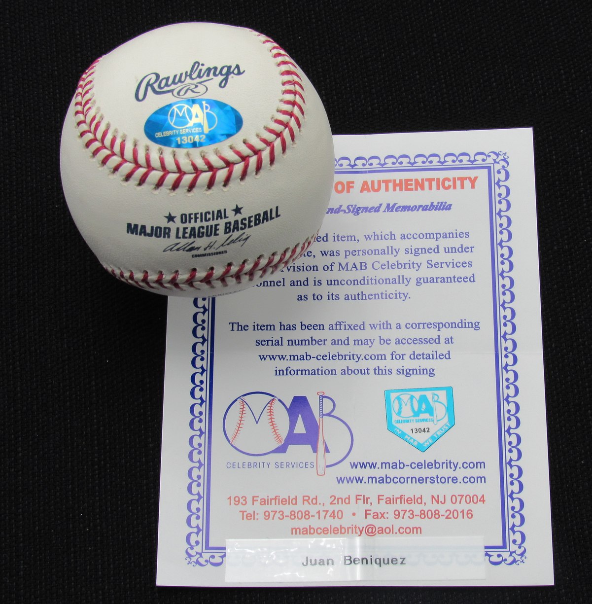 Juan Beniquez Signed/Auto Yankees 100th OML Baseball MAB 187047