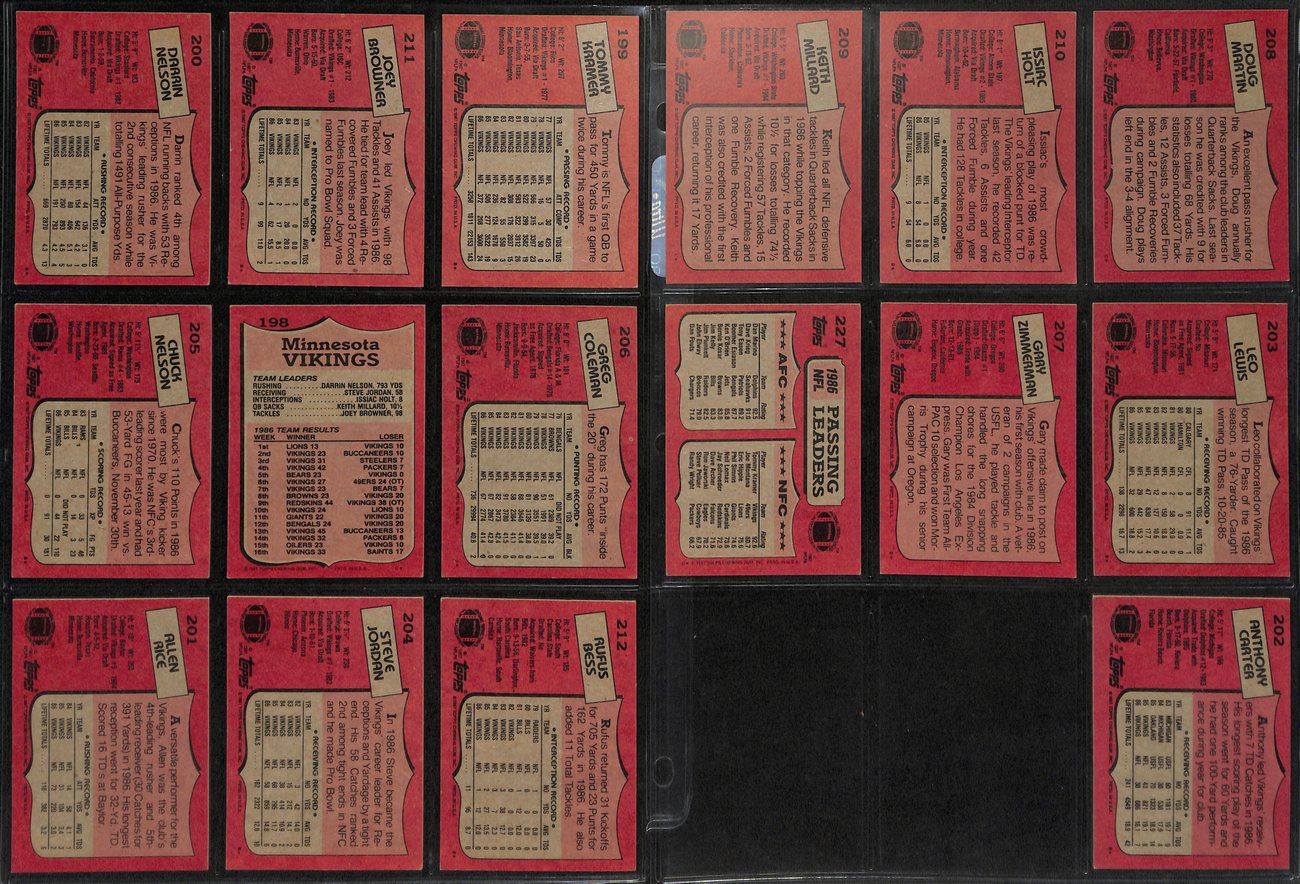1987 TOPPS Football Minnesota Vikings Complete Team Set 16/16 Cards 189277