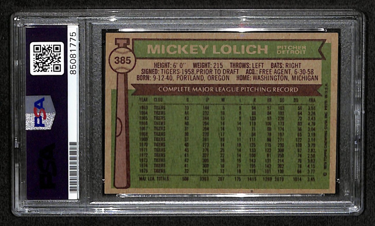 Mickey Lolich Signed 1976 Topps Card #385 Detroit Tigers PSA/DNA 184513
