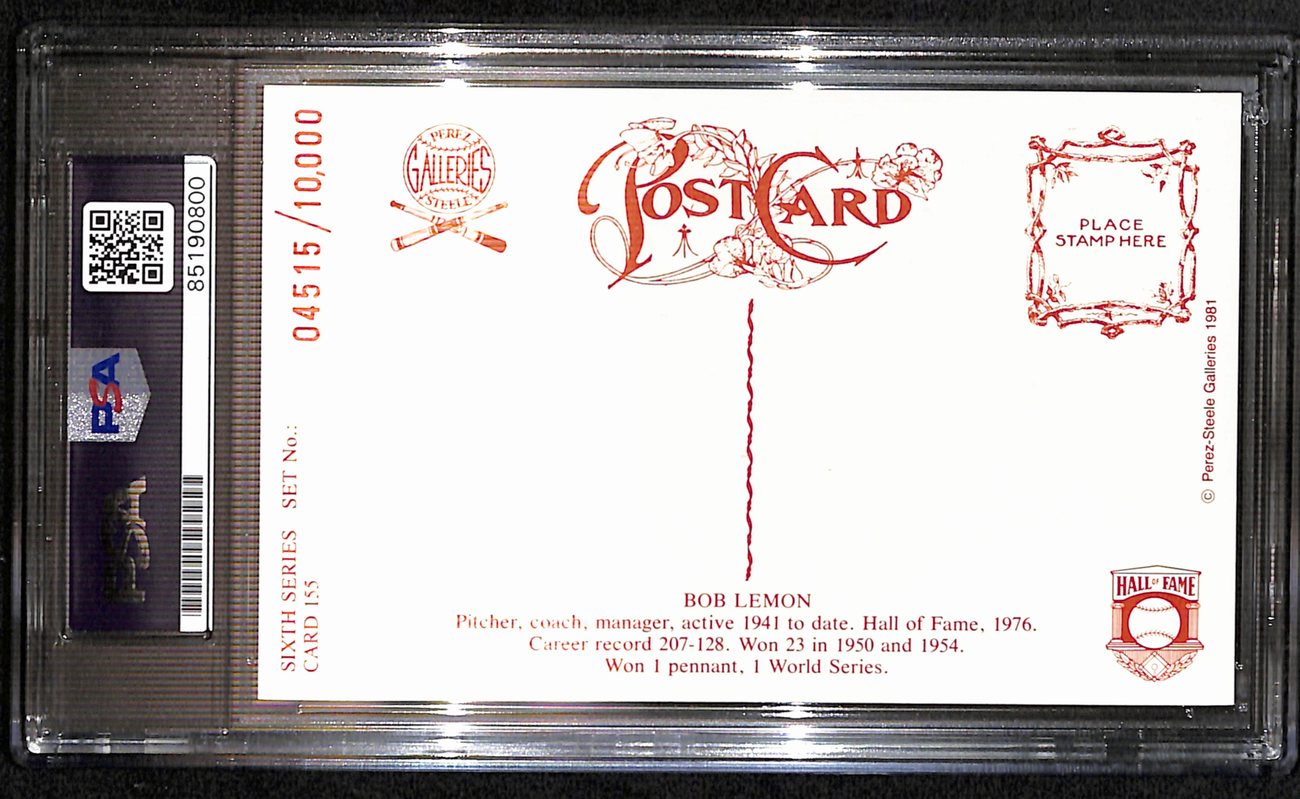 Bob Lemon HOF Signed 1981 Perez Steele Postcard Cleveland Indians PSA/DNA 187407