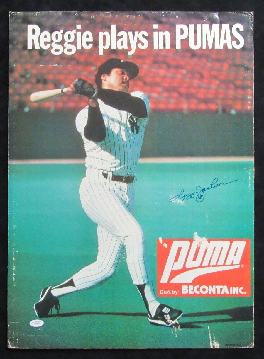 Reggie Jackson Autographed 18x24 Puma Cardboard Advertising Poster Yankees JSA