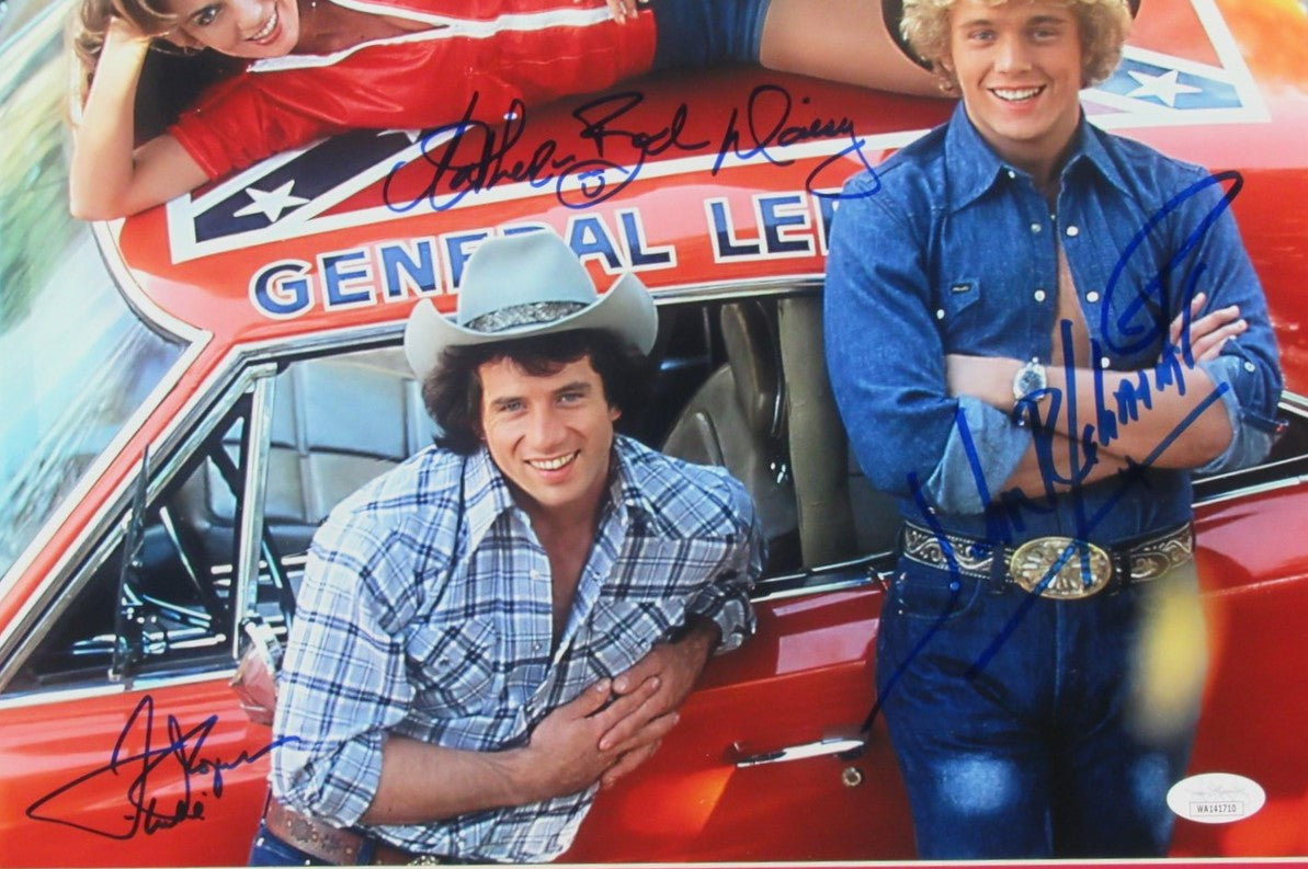 Dukes of Hazzard Signed License Plate & Photo Collage Framed PSA 142050