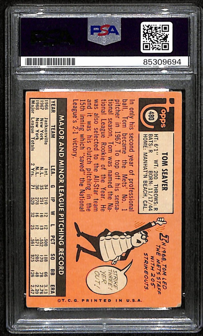Tom Seaver HOF Signed/Auto 1969 Topps Card #480 New York Mets PSA/DNA 190675