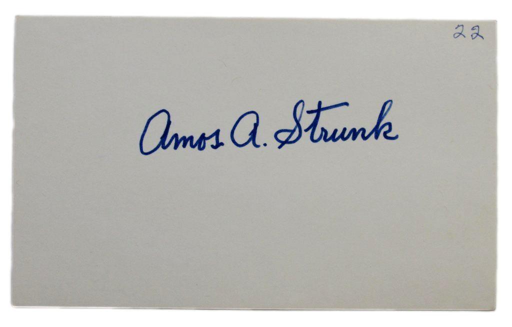 Amos Strunk Philadelphia Athletics  Autographed/Signed 3x5 Index Card