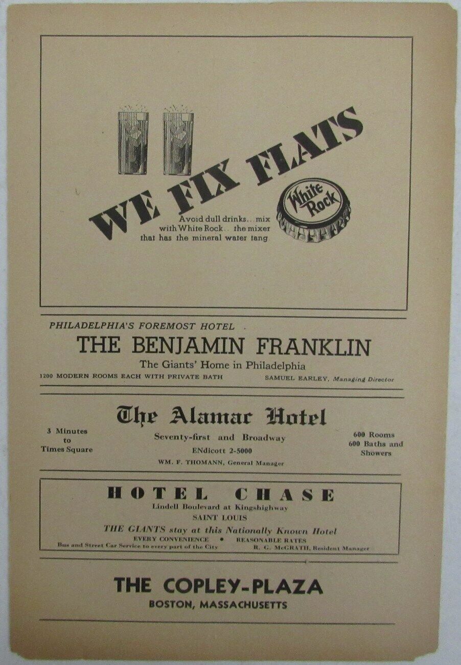 1937 New York Giants MEL OTT vs. Brooklyn Dodgers Score Card 148922