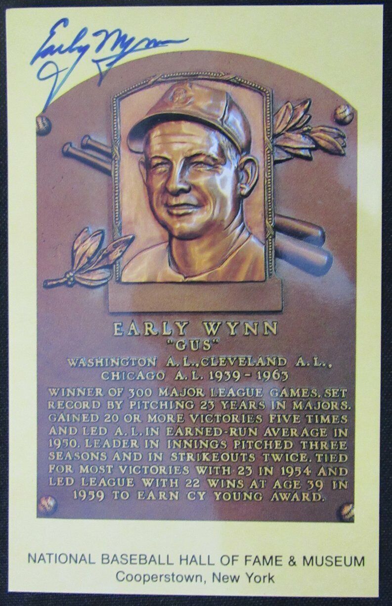 Early Wynn HOF Cleveland Indians d.1999 Signed/Auto  HOF Plaque Postcard 163081