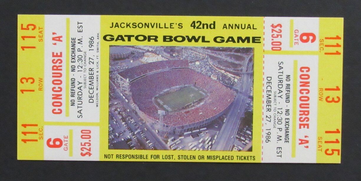 1986 Gator Bowl Football Game Full Ticket Stanford vs. Clemson