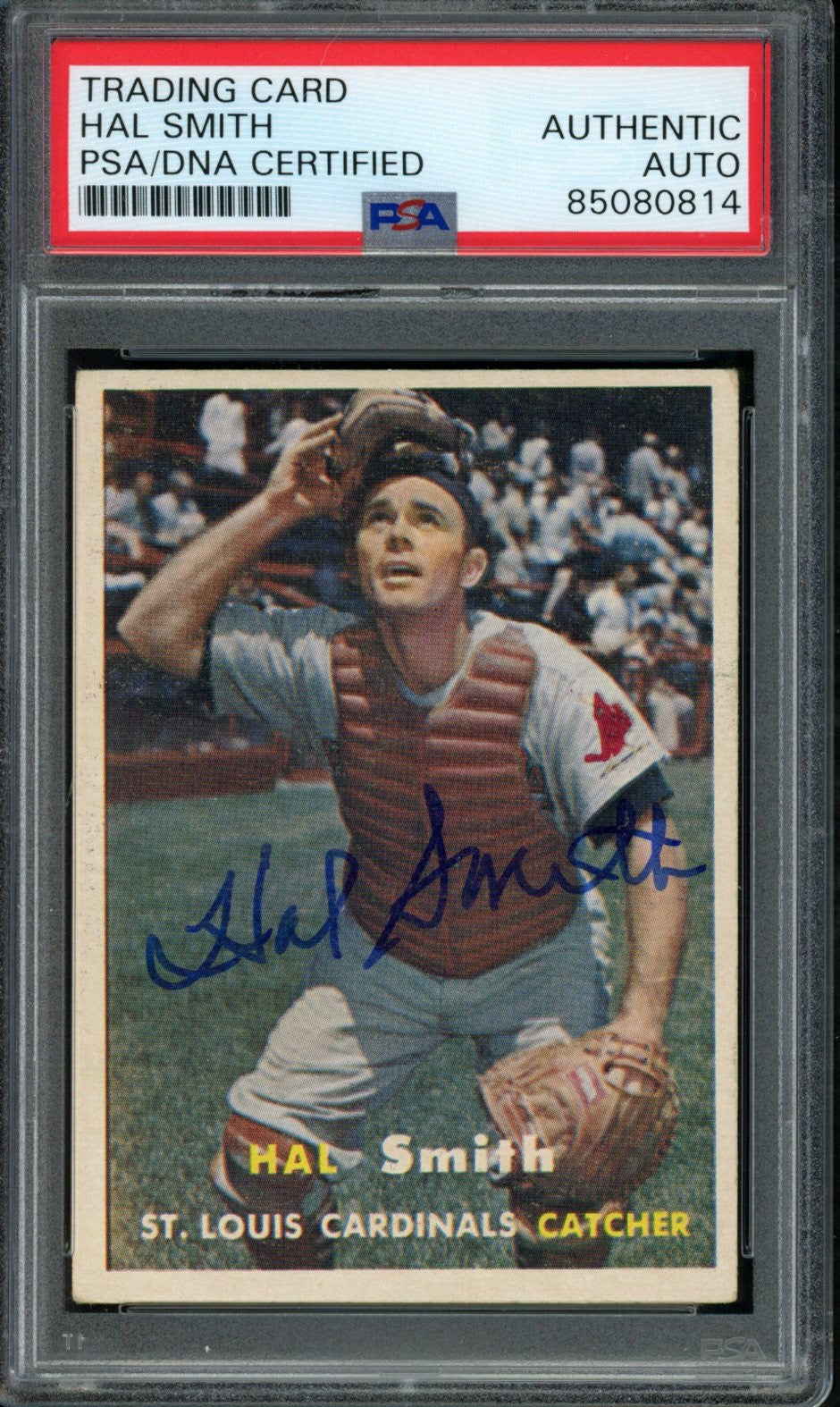 1957 TOPPS Hal Smith #111 Auth Card Signed Cardinals PSA/DNA 184119