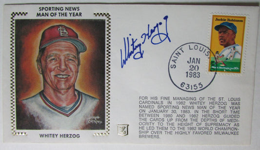 Whitey Herzog St. Louis Cardinals Signed Sporting News Man of Year Silk 147512