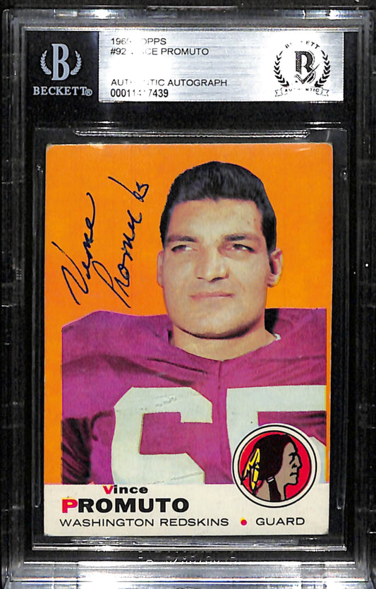 Vince Promuto Signed 1969 Topps Card #92 Washington Redskins BAS/Beckett 185994