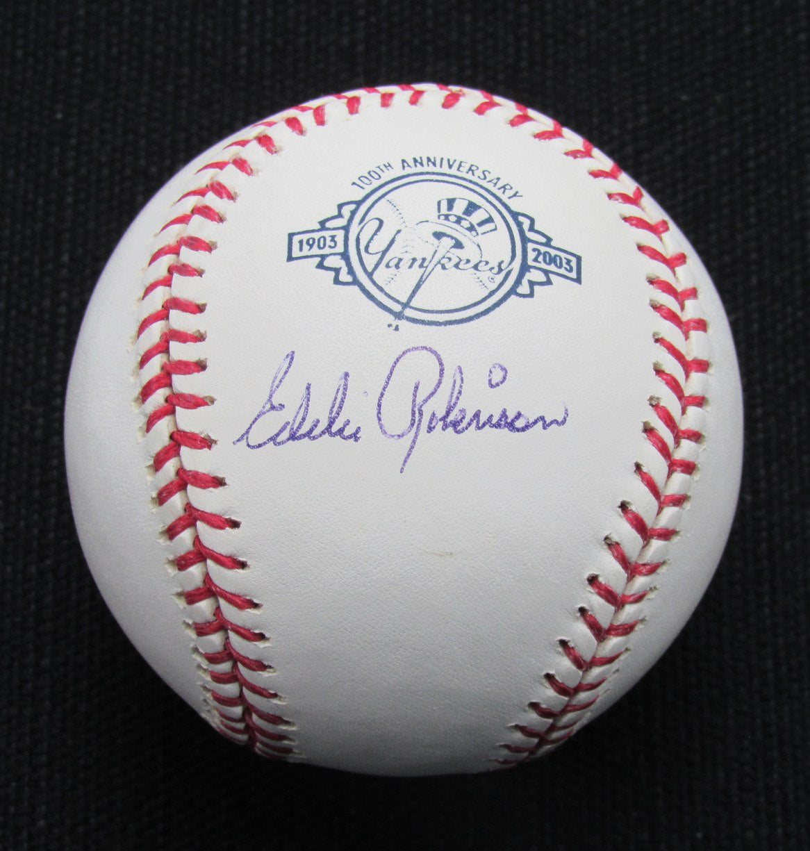 Eddie Robinson Signed/Auto Yankees 100th OML Baseball JSA Inscr 186922