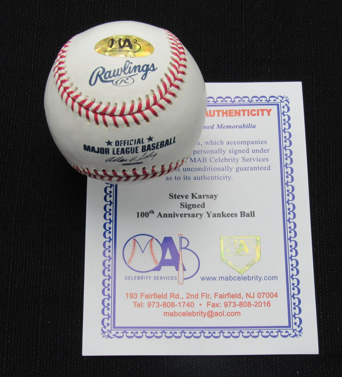 Steve Karsay Signed/Auto Yankees 100th OML Baseball MAB 187044