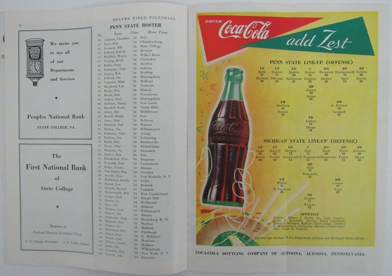 1951 Penn State vs. Michigan State College Football Game Vintage Program 156512