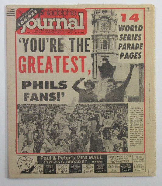 Philadelphia Journal 1980 Phillies World Series Parade Newspaper 10/23/80