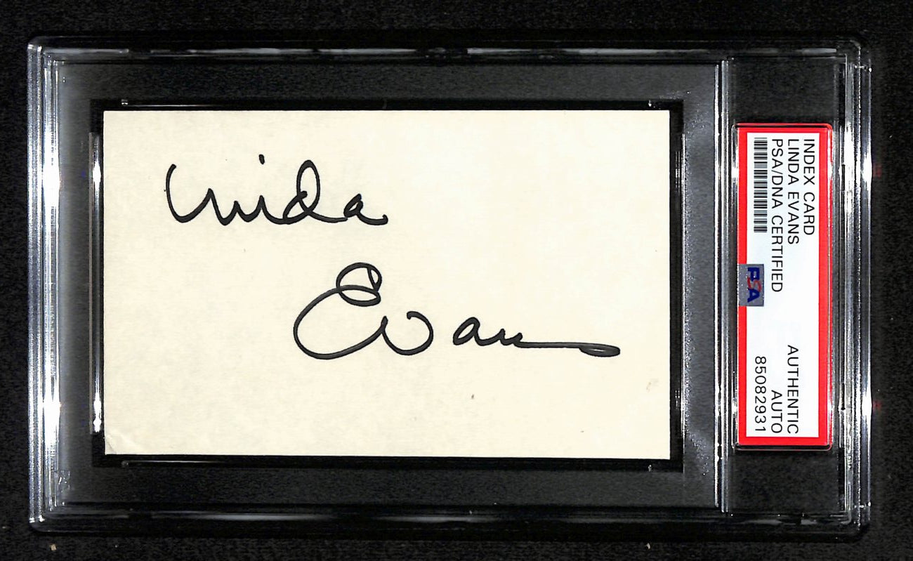 Linda Evans Signed 3x5 Index Card Actress "Dynasty" PSA/DNA 184375
