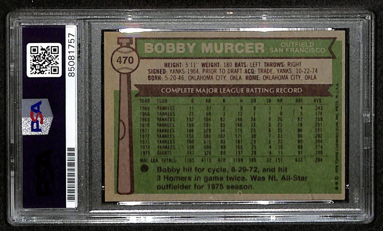 Bobby Murcer Signed 1976 Topps Card #470 San Francisco Giants PSA/DNA 184478