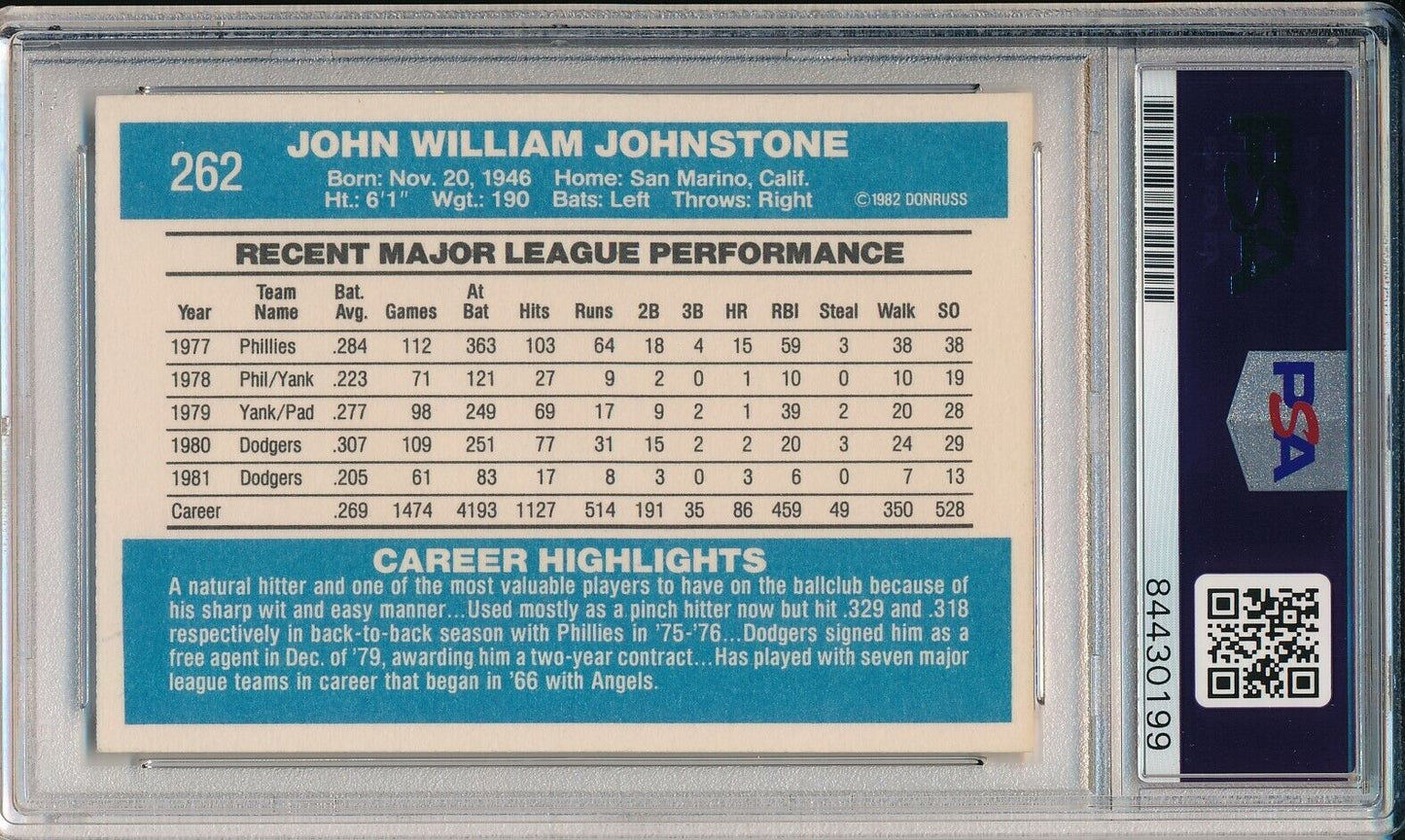 Jay Johnstone LA Dodgers Signed/Auto 1982 Donruss Card #262 PSA/DNA 164181