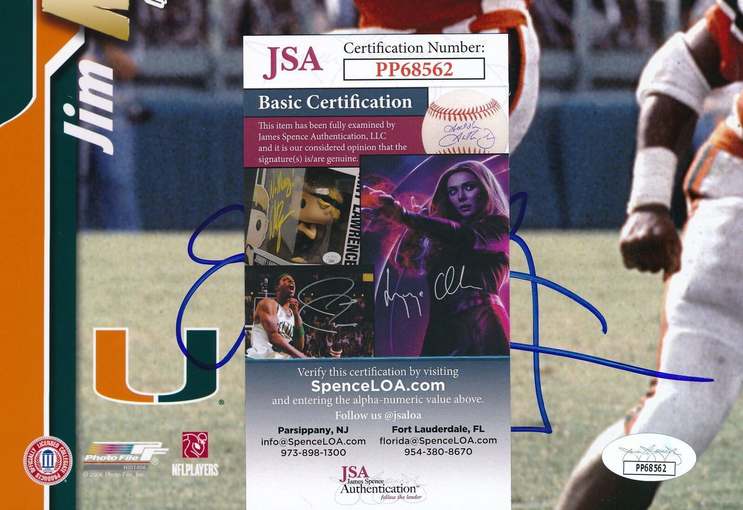 Jim Kelly HOF University of Miami Signed/Autographed 8x10 Photo JSA 163205