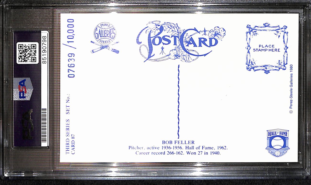 Bob Feller HOF Signed 1980 Perez Steele Postcard Cleveland Indians PSA/DNA 187408