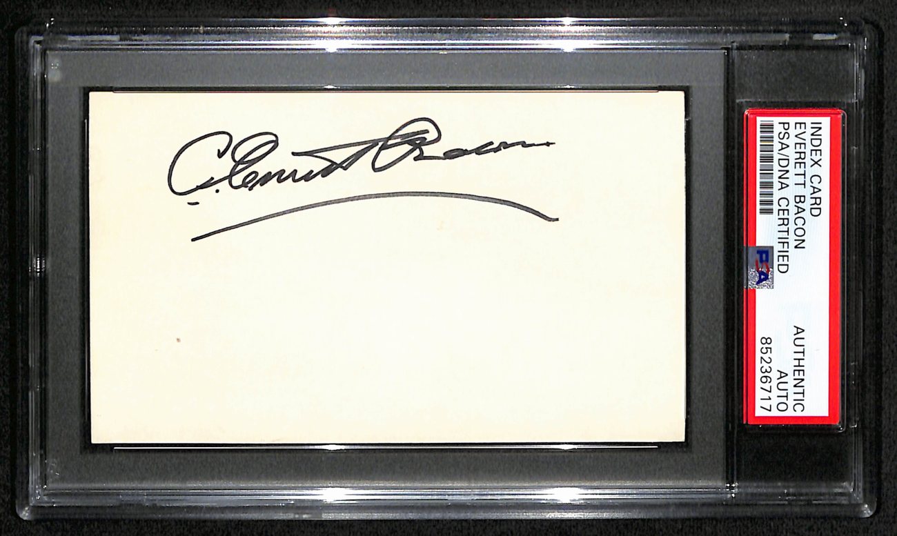C. Everett Bacon CFB HOF Signed/Auto 3x5 Index Card Wesleyan U. PSA/DNA 189011