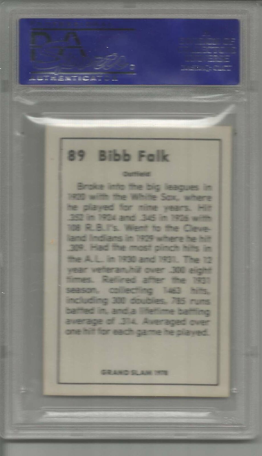 Bibb Falk White Sox Signed 1978 Grand Slam Card #89 PSA/DNA TEXAS  151082