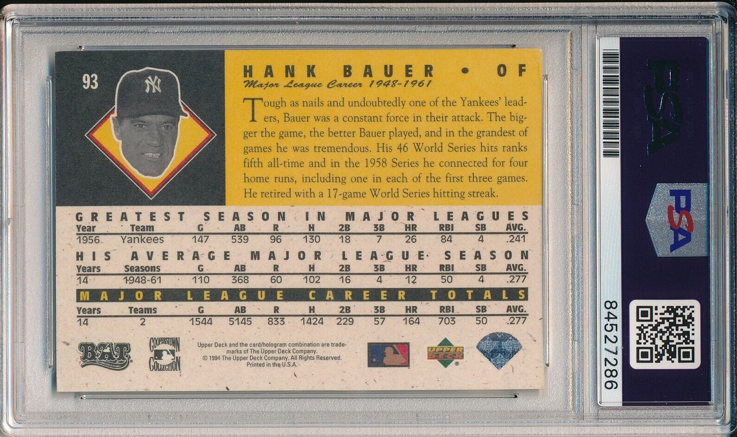 Hank Bauer Yankees Signed/Auto 1994 Upper Deck Card #93 PSA/DNA 166608