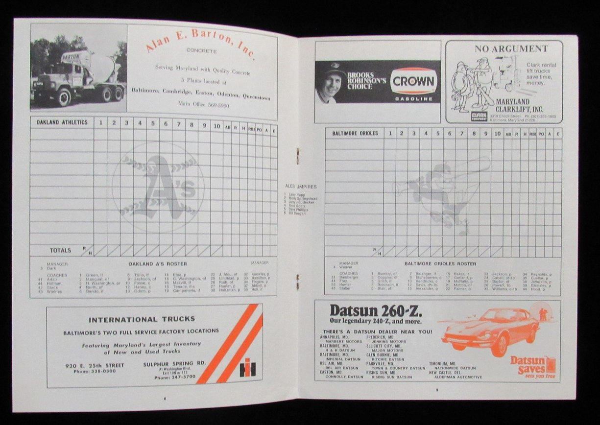 1974 Baltimore Orioles vs. Oakland A's ALCS Game Program 190133