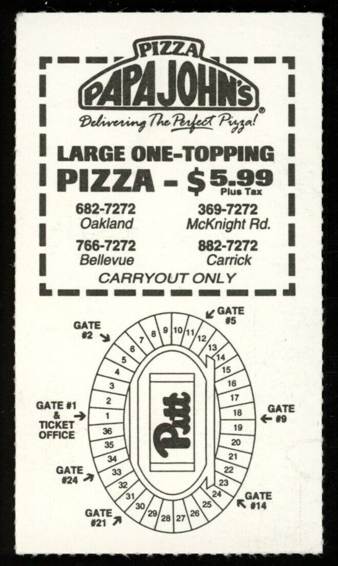 October 15, 1994 Pitt vs. West Virginia College Football Game Ticket Stub
