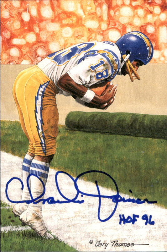 Charlie Joiner HOF Autographed/Inscr Goal Line Art GLAC Postcard Chargers JSA