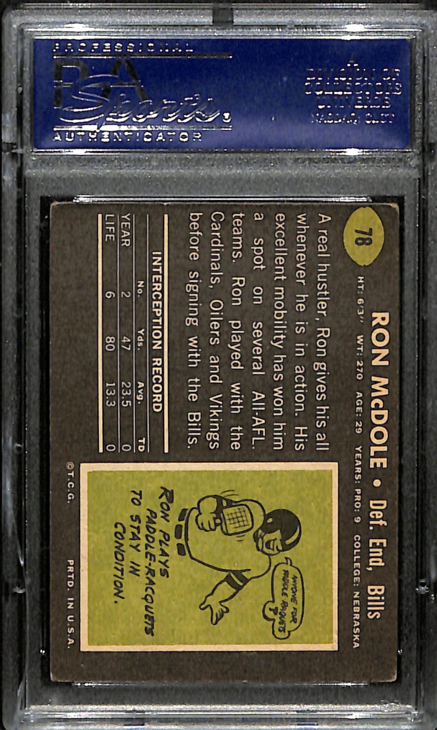Ron McDole Signed 1969 Topps Card #78 Buffalo Bills PSA/DNA 185964