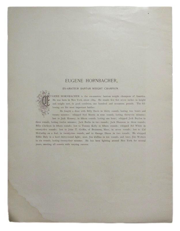 Eugene Hornbacher Boxer d.1915 1895 Boxing Gladiators 11x15 Supplement Poster