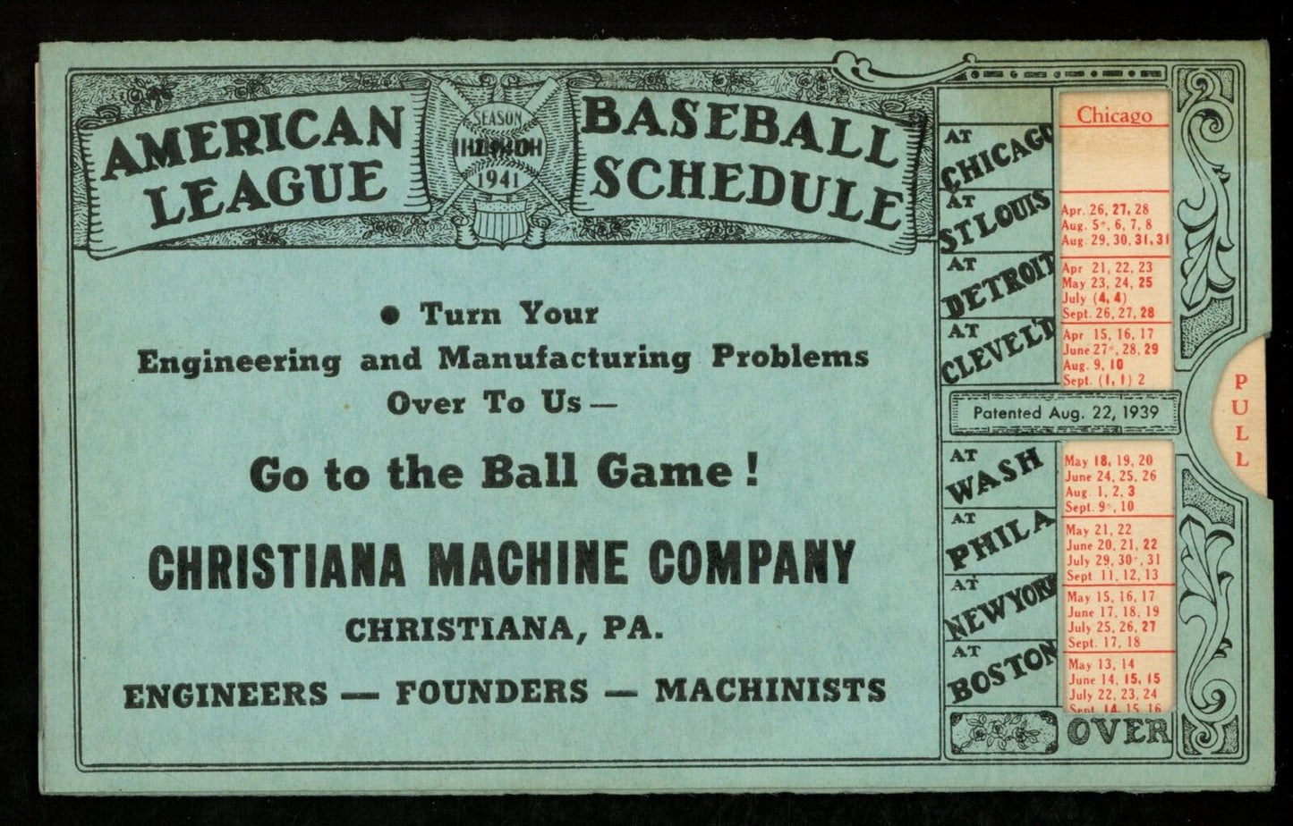 MLB 1941 National/American Baseball Leagues 3x5 Slide Pocket Schedule