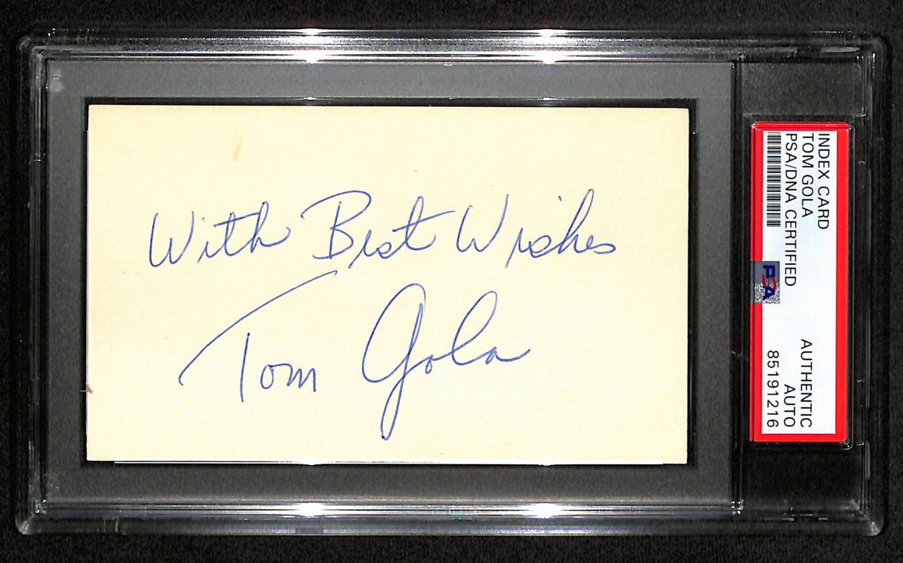 Tom Gola HOF Signed/Inscribed 3x5 Index Card New York Knicks PSA/DNA 188587