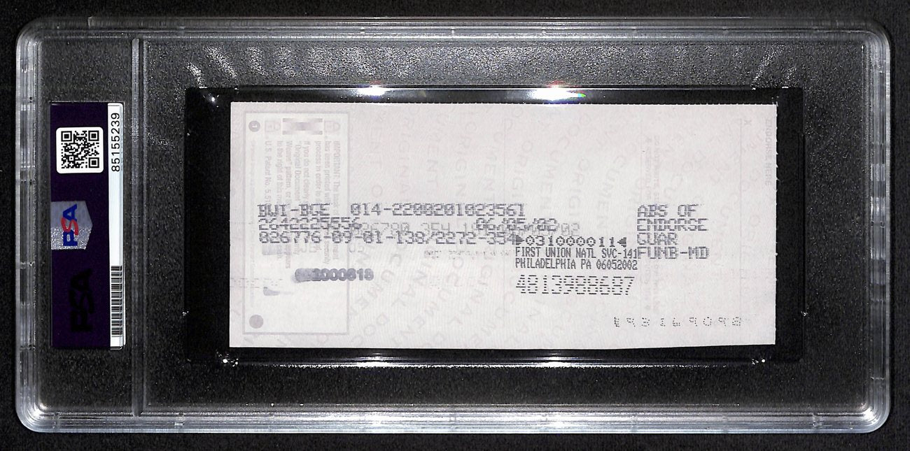 Johnny Unitas Signed 6/1/02 Check PSA/DNA MINT 9 188661