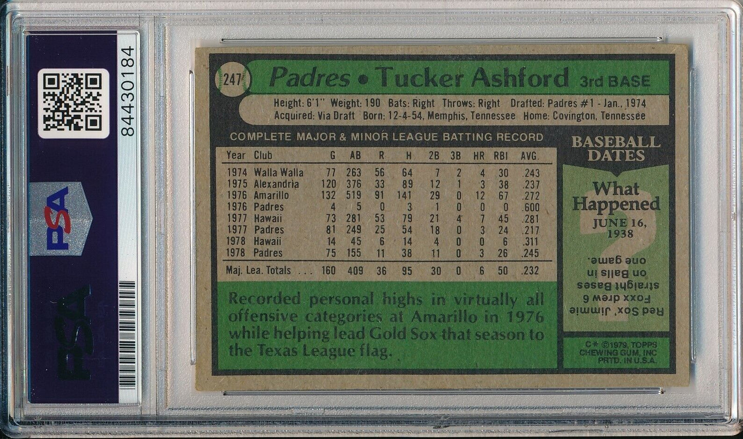 Tucker Ashford San Diego Padres Signed/Auto 1979 TOPPS Card #247 PSA/DNA 164223