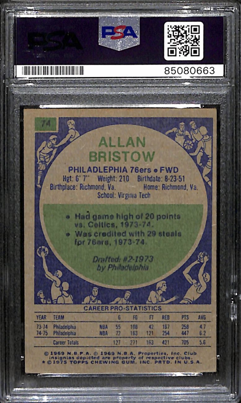 Allan Bristow Autographed 1975-76 Topps Card #74 76ers PSA/DNA 184830