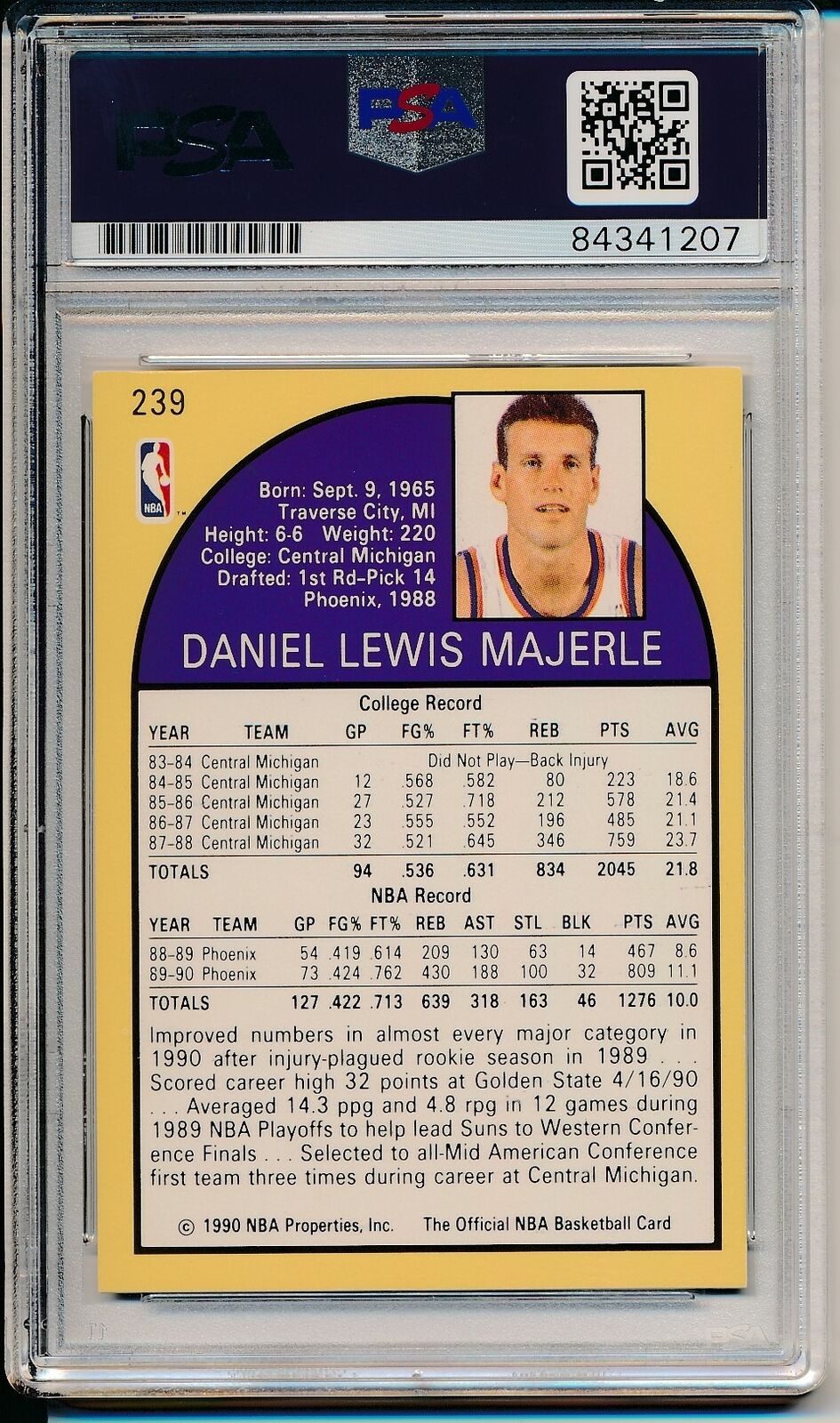 Dan Majerle Phoenix Suns Signed/Auto 1990 Hoops Card #239 PSA/DNA 163499
