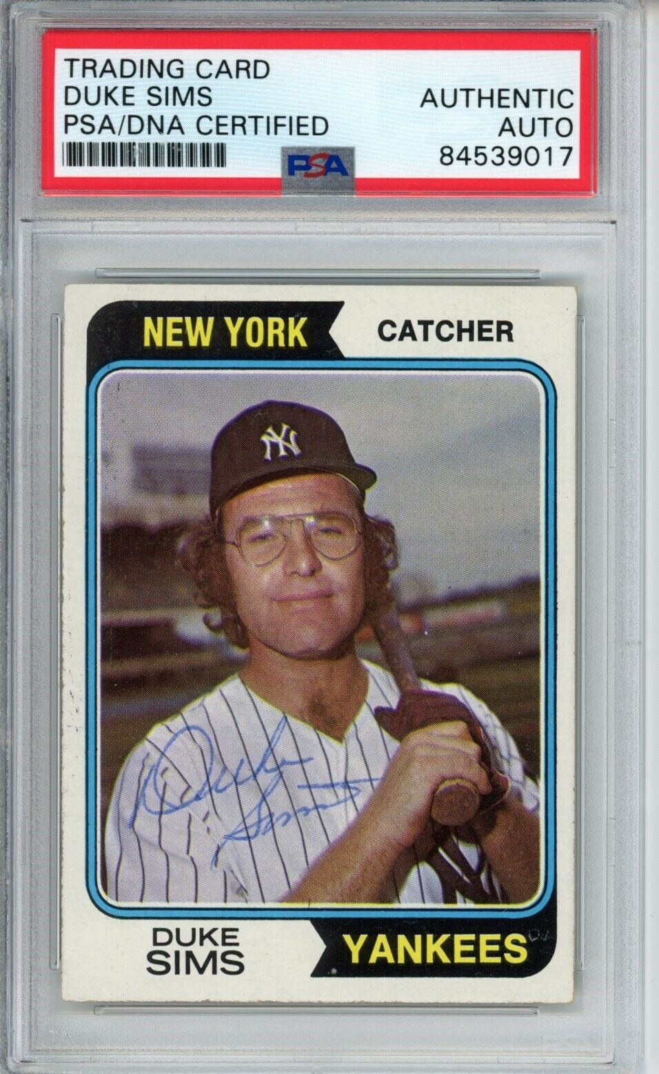 Duke Sims Yankees Signed/Autographed 1974 TOPPS Card #398 PSA/DNA 166841