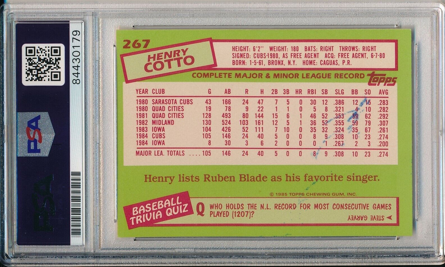 Henry Cotto Chicago Cubs Signed/Auto 1985 TOPPS Card #267 PSA/DNA 164219