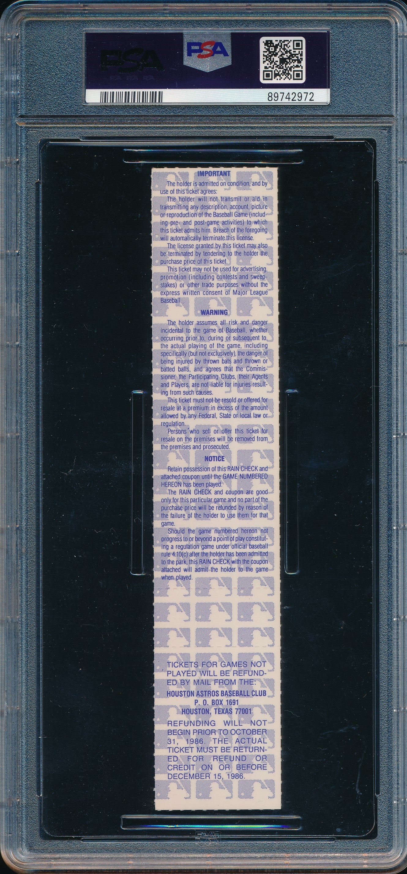 1986 NLCS Game 6 Full Ticket Mets vs. Astros 16 Innings PSA/DNA NM-MT 8 190598