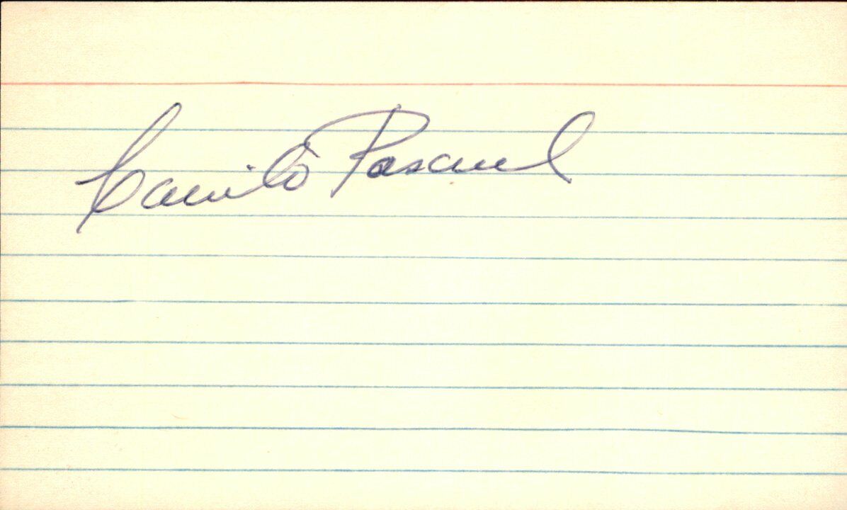 Camilo Pascual Washington Senators Signed/Autographed 3x5 Index Card 162510