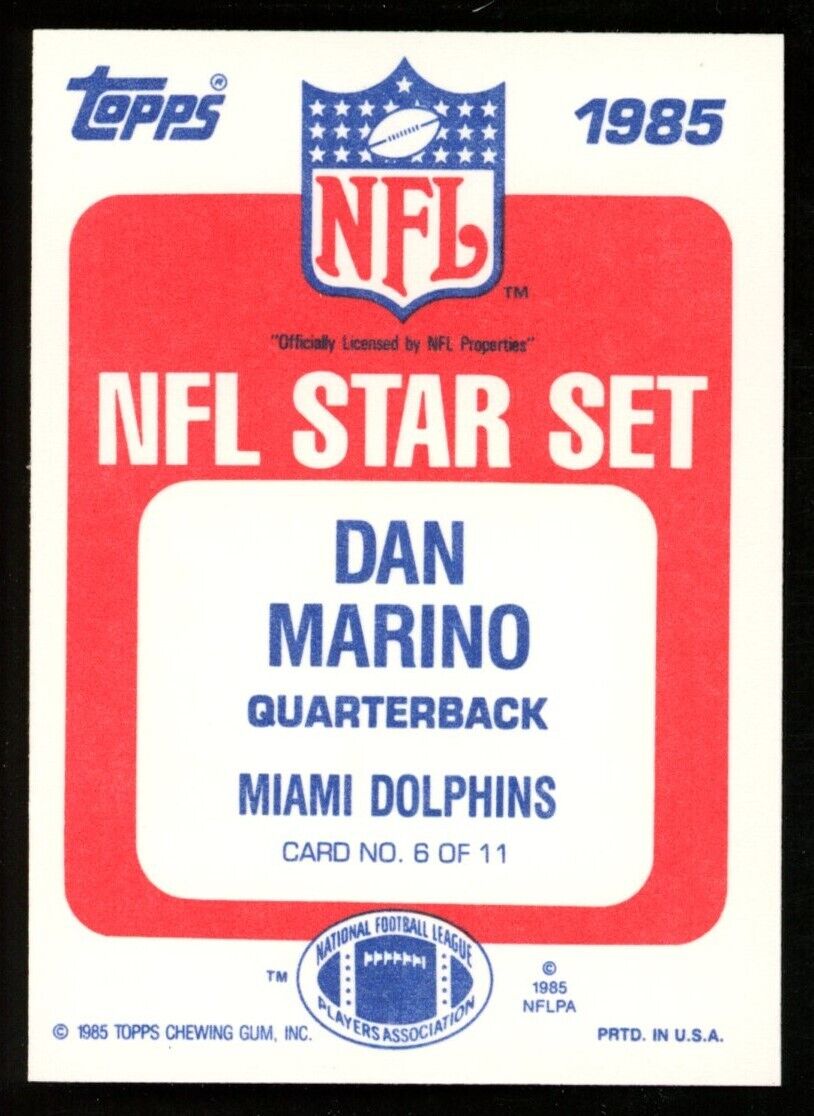 1985 Topps NFL Star Set Dan Marino HOF Card #6 of 11 Miami Dolphins