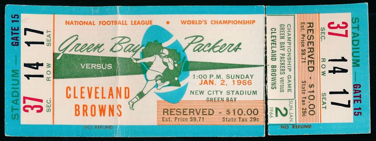 1966 NFL Championship game full ticket Packers vs. Browns 178033