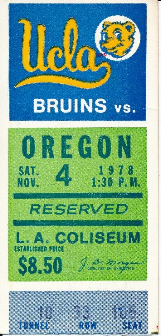 1978 UCLA Bruins vs. University of Oregon Football Game Ticket Stub 148499