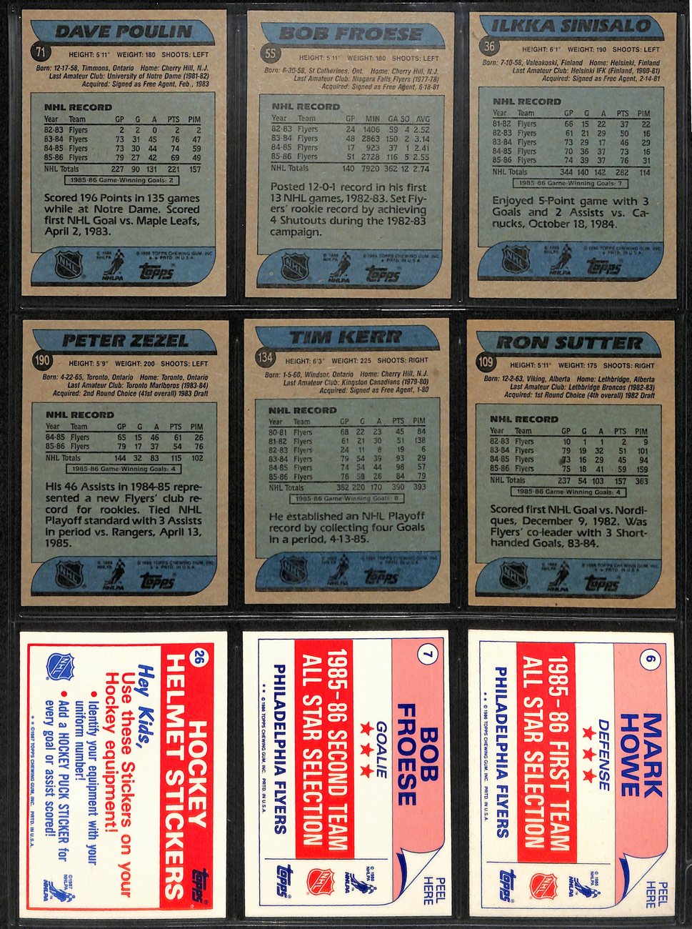 1986-87 Topps Hockey Philadelphia Flyers Team (8) Cards 189211